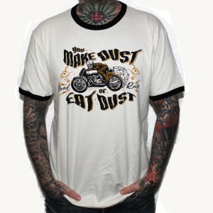 Eat Dust Mens vintage white ring spun tee